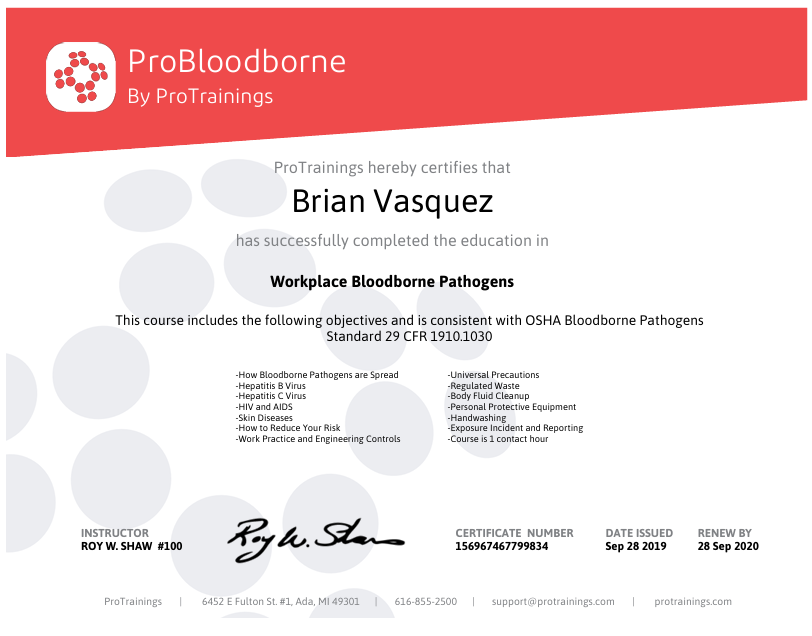 OSHA Bloodborne Pathogens Certification