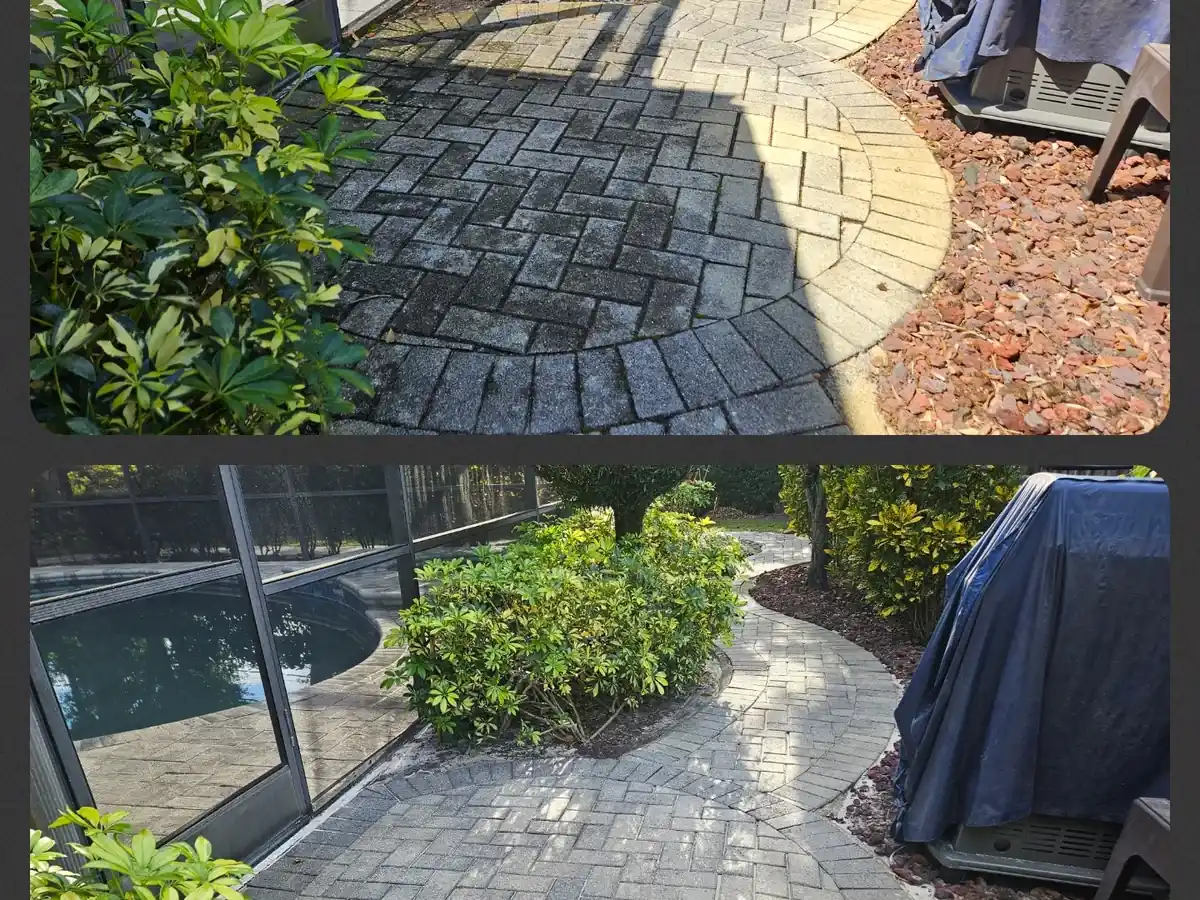 Before and after Trident Protects paver restoration and sealing in Clearwater and Dunedin Florida