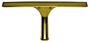 A front-on product photo of the Ettore 10012 Solid Brass Squeegee, a 12-inch model, showcasing its gold-colored handle and channel with a black rubber blade, isolated against a white background.