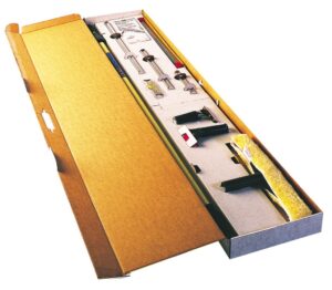 The complete Ettore 2506 Starter Window Cleaning Kit laid out in its original packaging. The kit includes an 8-foot extension pole, a 14-inch washer, a squeegee handle, three different-sized squeegee channels, replacement rubbers, and a scraper.